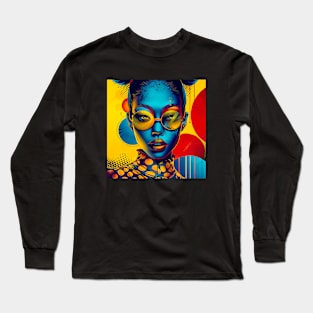 Black woman with yellow sunglasses, in retro fashion style Long Sleeve T-Shirt